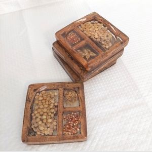 Lucite Coasters Seed Embedded Vintage Drink 70s Set of 4